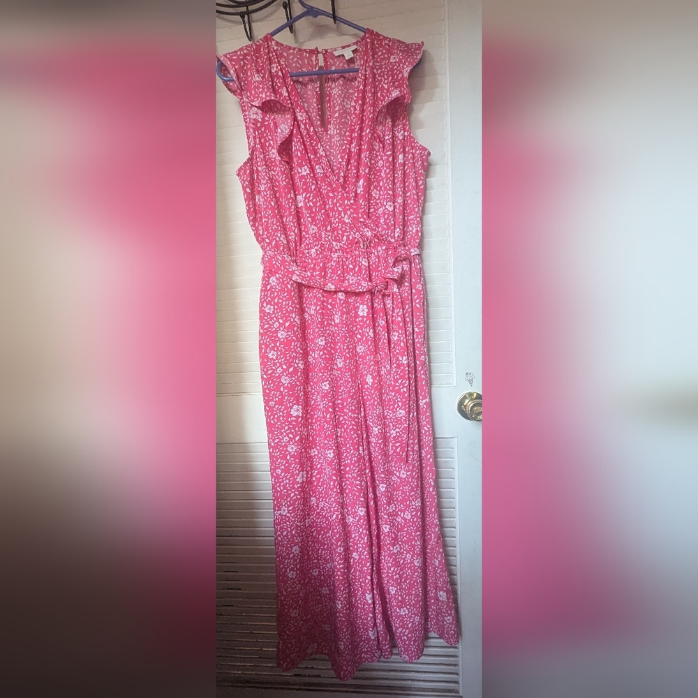 Charter Club Women White Flowes Printed Flutter Sleeve Jumpsuit,Pink, Sz 12